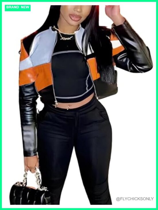 Jackets & Blazers - Women's Leather Bomber Jacket, Motorcycle Style, Classic Fit, Long Sleeve, Zip